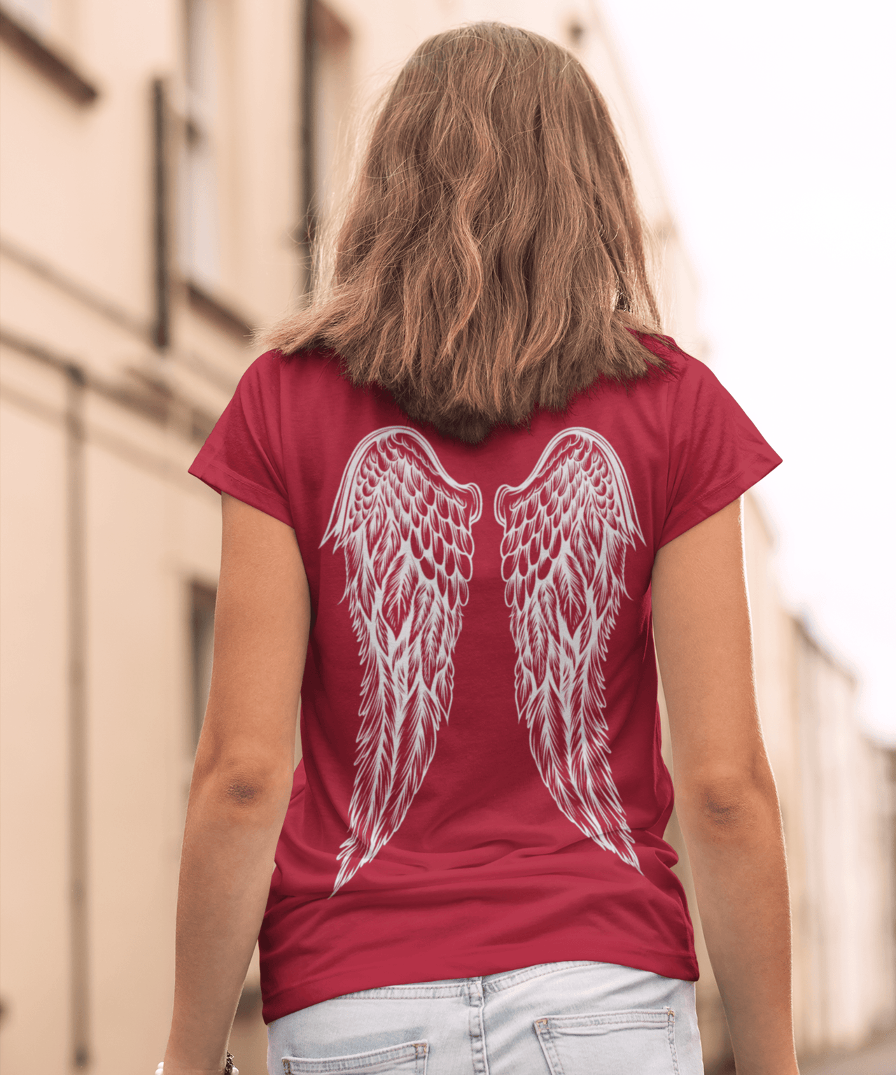 Back Printed Tattoo Style Angel Wings T-Shirt for Women 8Ball
