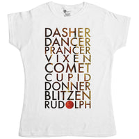 Thumbnail for Christmas Reindeer Names Fitted Womens T-Shirt 8Ball