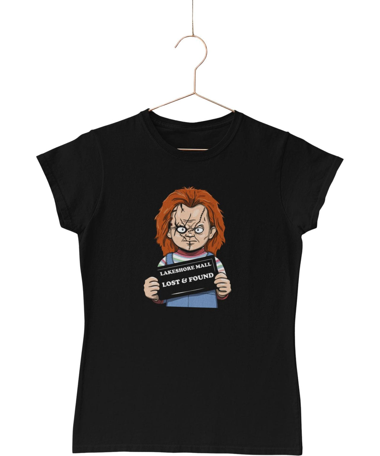 Chucky Mugshot Horror Film Tribute Fitted Womens T-Shirt 8Ball