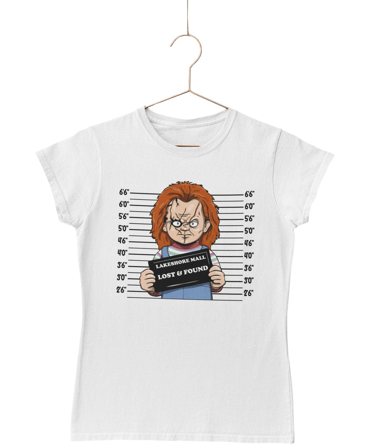 Chucky Mugshot Horror Film Tribute Fitted Womens T-Shirt 8Ball