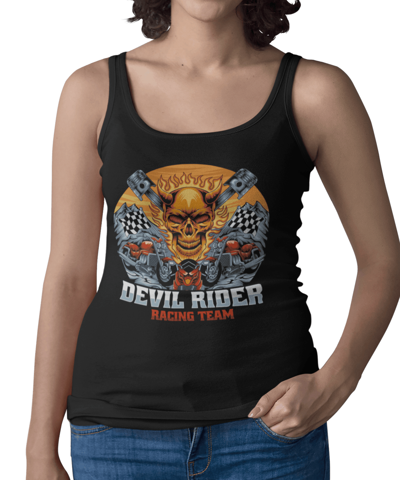 Devil Rider Tattoo Design Adult Womens Vest Top 8Ball