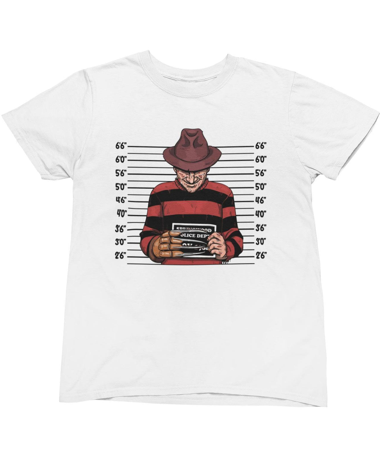 Freddy Krueger Mugshot Horror Film Tribute Mens Graphic T-Shirt 8Ball