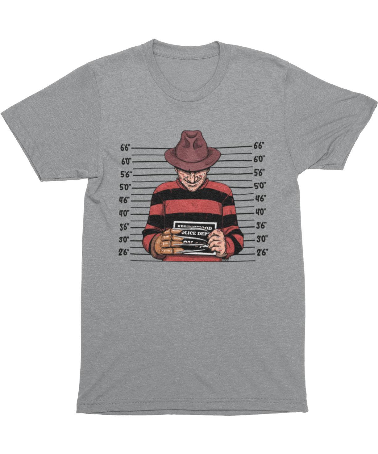 Freddy Krueger Mugshot Horror Film Tribute Mens Graphic T-Shirt 8Ball