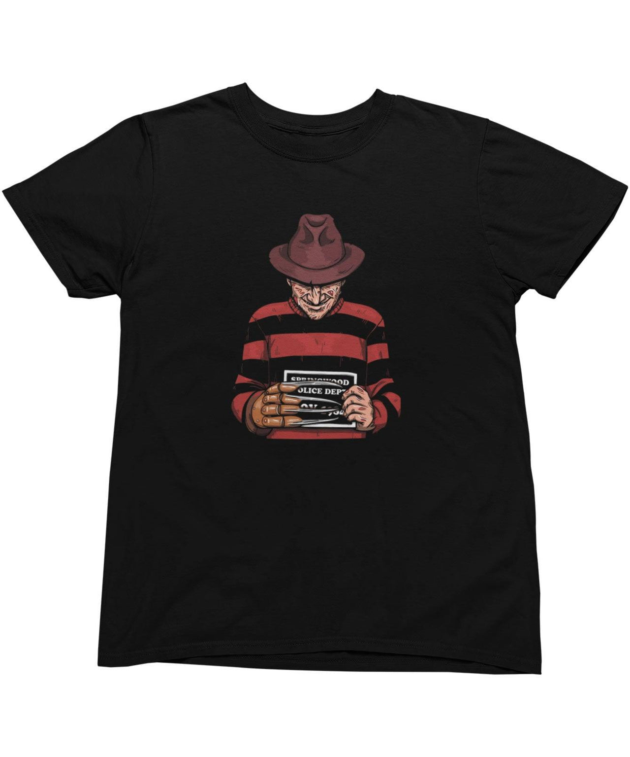 Freddy Krueger Mugshot Horror Film Tribute Mens Graphic T-Shirt 8Ball