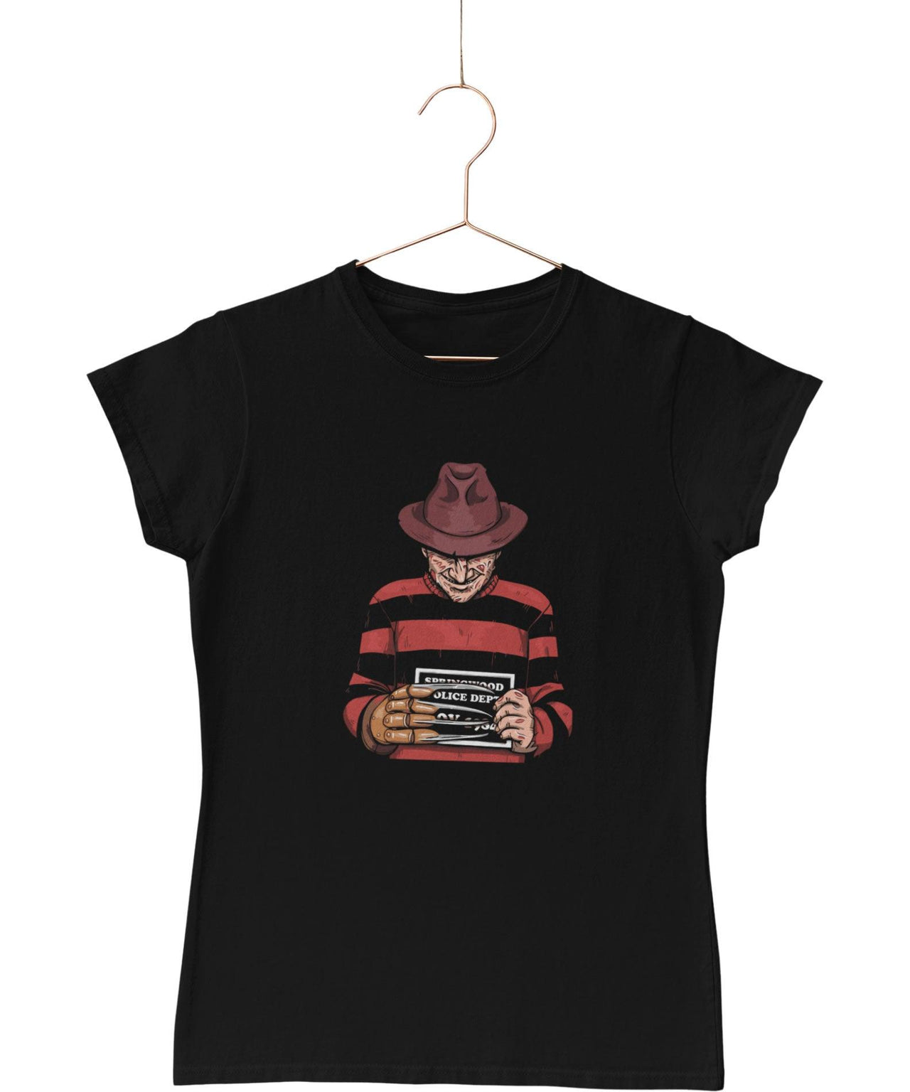 Freddy Krueger Mugshot Horror Film Tribute T-Shirt for Women 8Ball