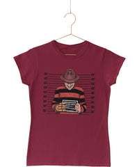 Thumbnail for Freddy Krueger Mugshot Horror Film Tribute T-Shirt for Women 8Ball