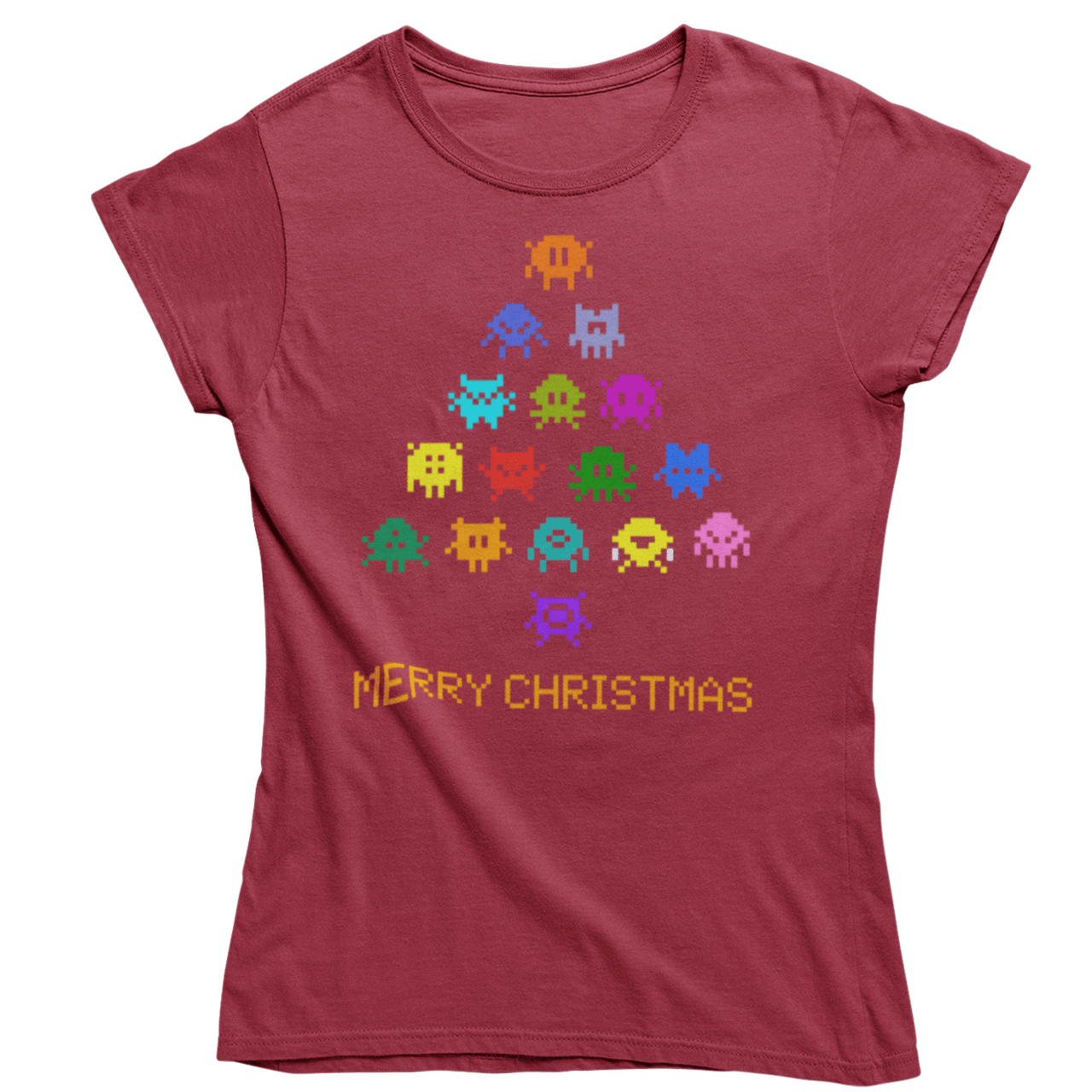 Invaders Christmas Tree Womens T-Shirt 8Ball