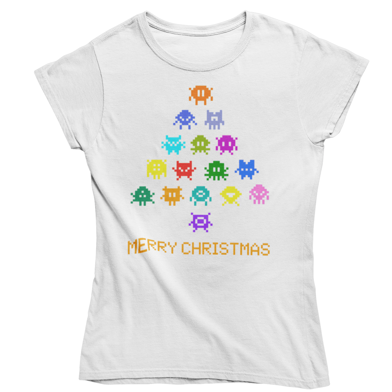 Invaders Christmas Tree Womens T-Shirt 8Ball
