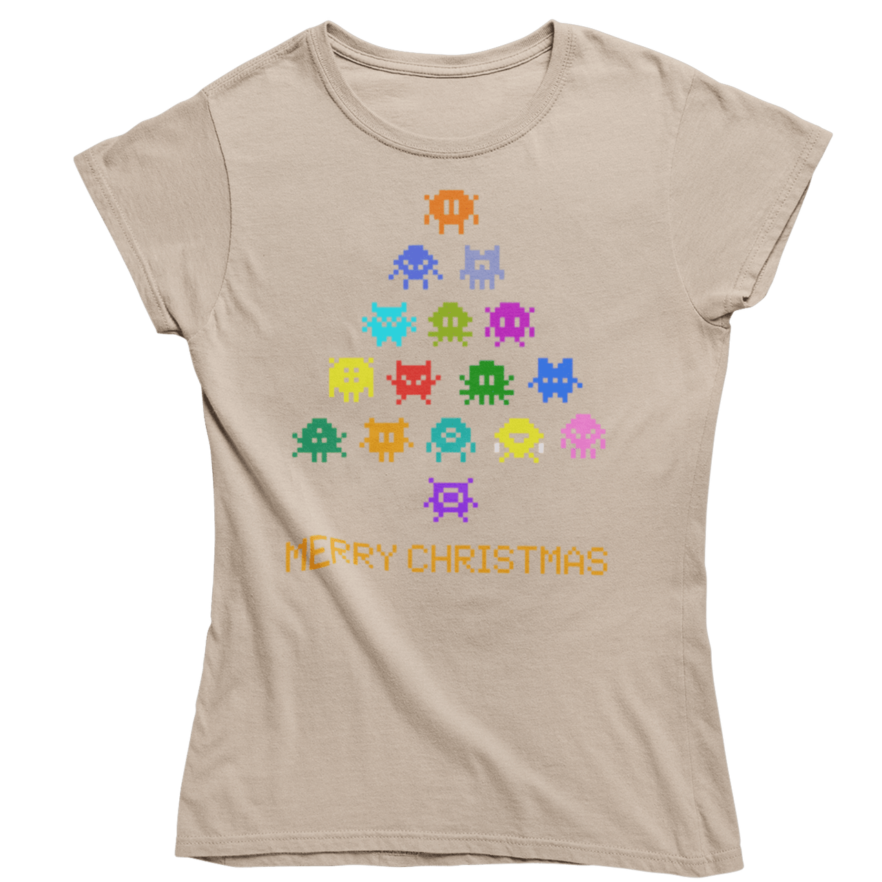 Invaders Christmas Tree Womens T-Shirt 8Ball