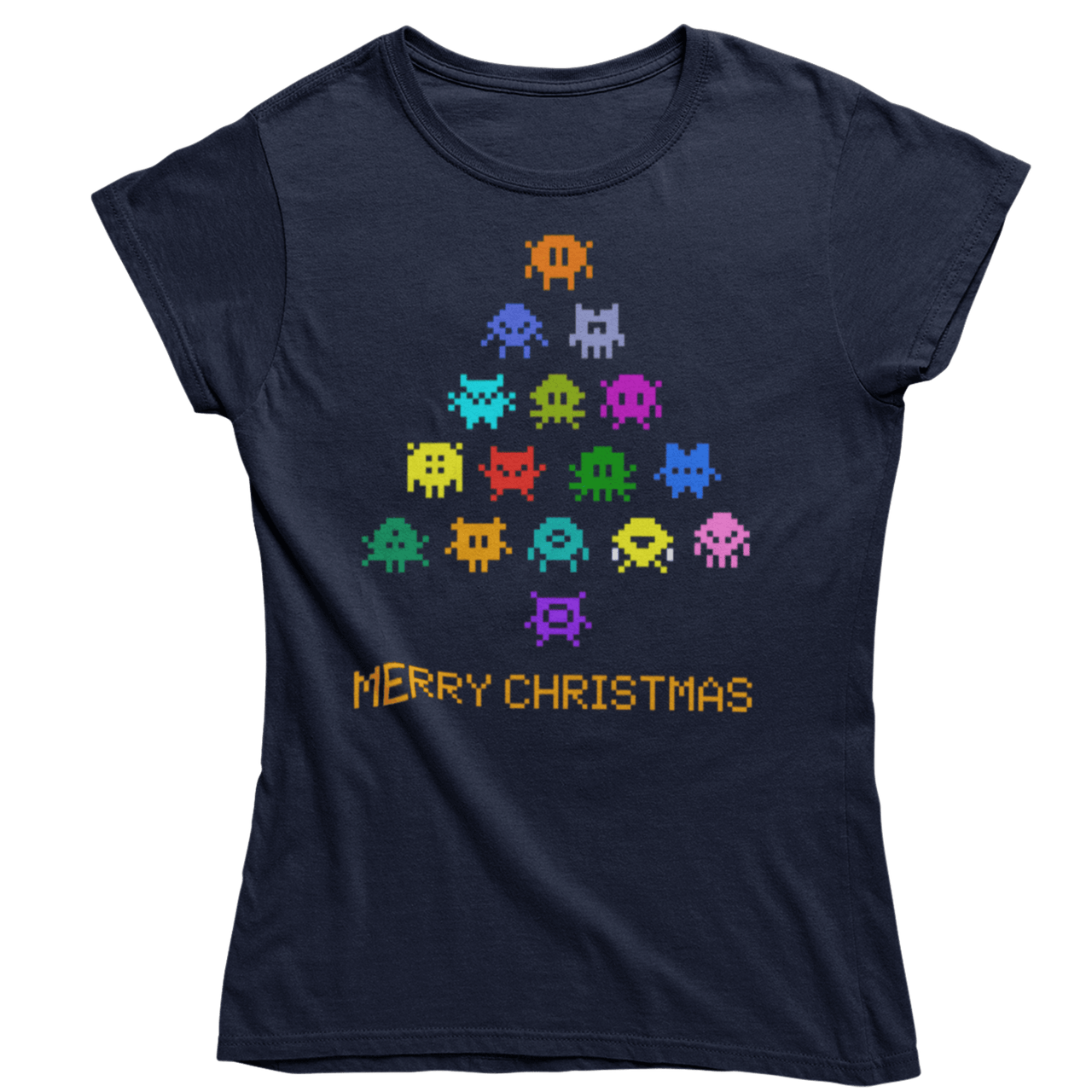 Invaders Christmas Tree Womens T-Shirt 8Ball