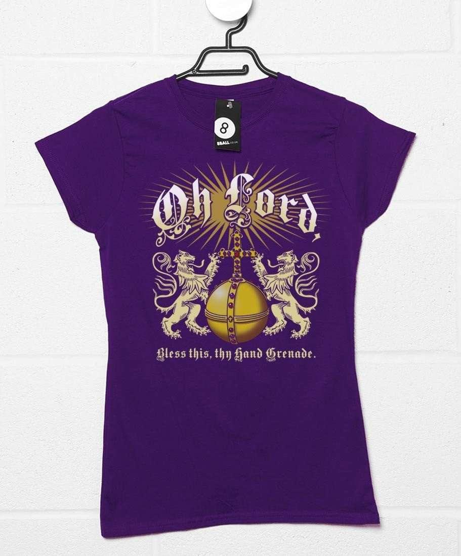 Lord Bless Thy Hand Grenade Womens Fitted T-Shirt, Inspired By The Holy Grail 8Ball