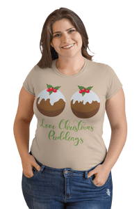 Thumbnail for Love Christmas Puddings Fitted Womens T-Shirt 8Ball