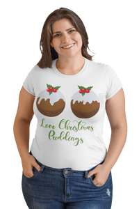 Thumbnail for Love Christmas Puddings Fitted Womens T-Shirt 8Ball