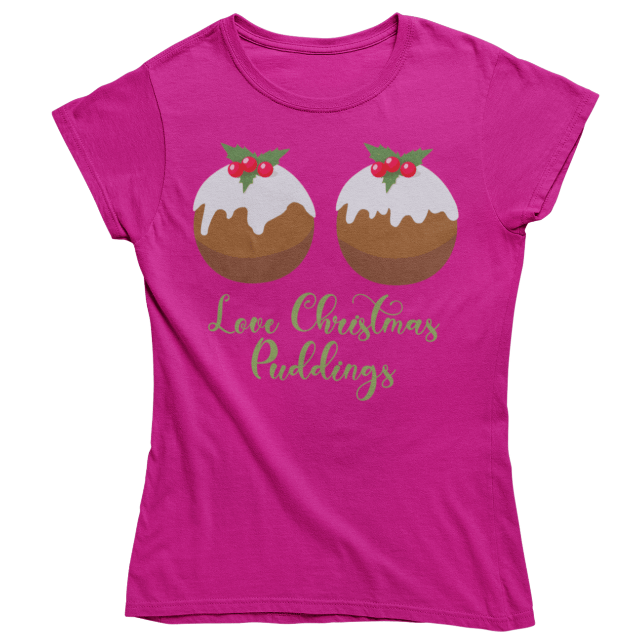 Love Christmas Puddings Fitted Womens T-Shirt 8Ball