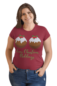 Thumbnail for Love Christmas Puddings Fitted Womens T-Shirt 8Ball