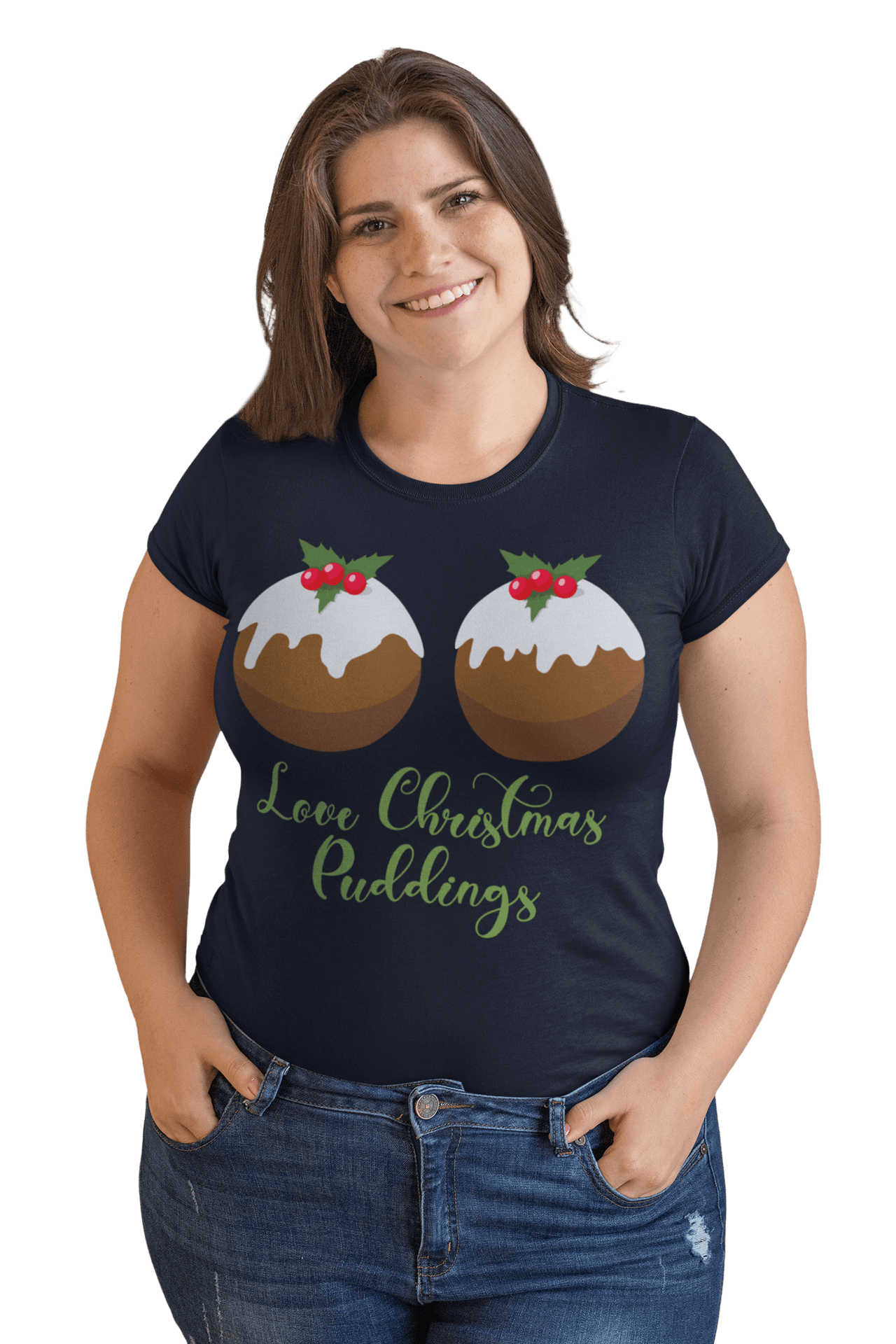 Love Christmas Puddings Fitted Womens T-Shirt 8Ball