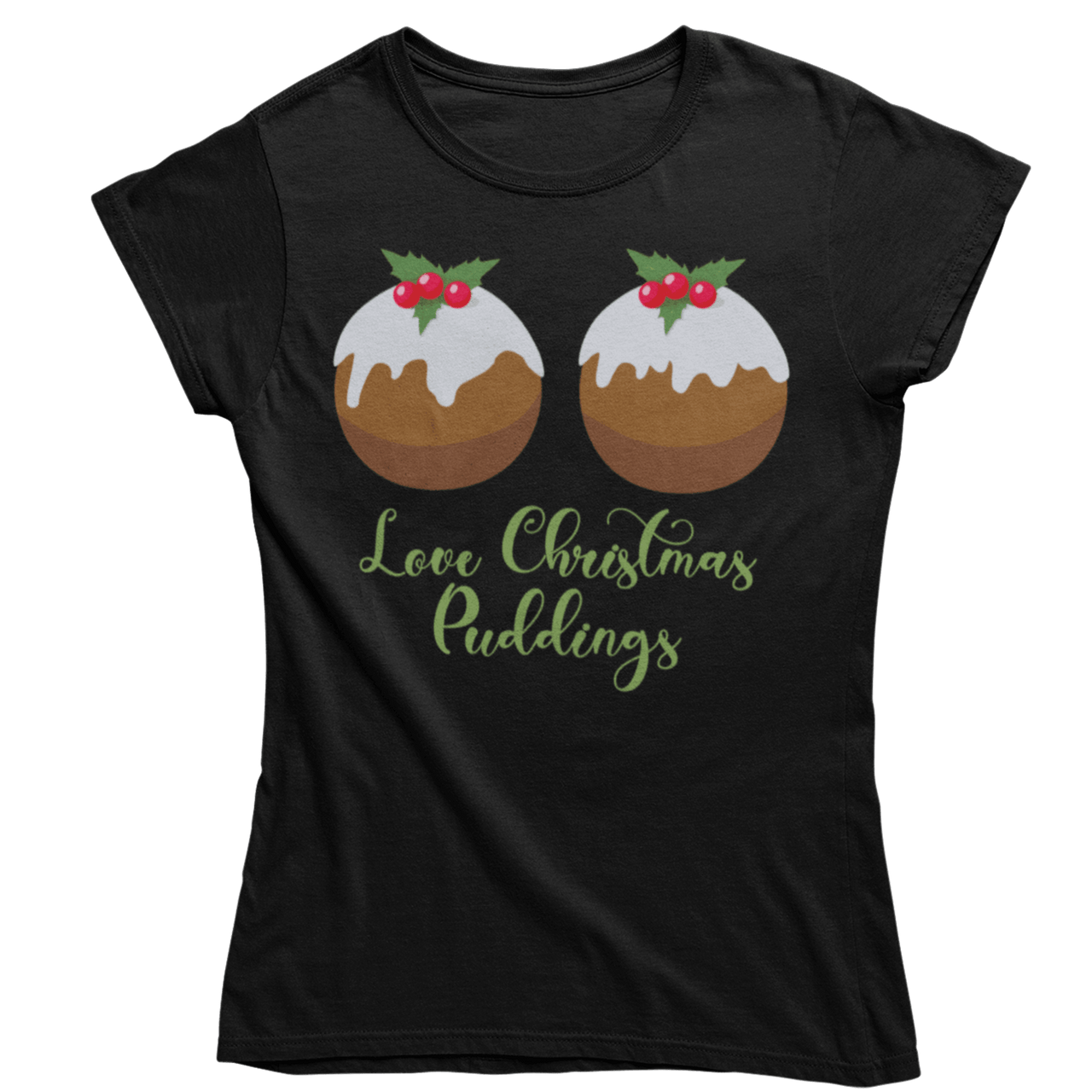 Love Christmas Puddings Fitted Womens T-Shirt 8Ball