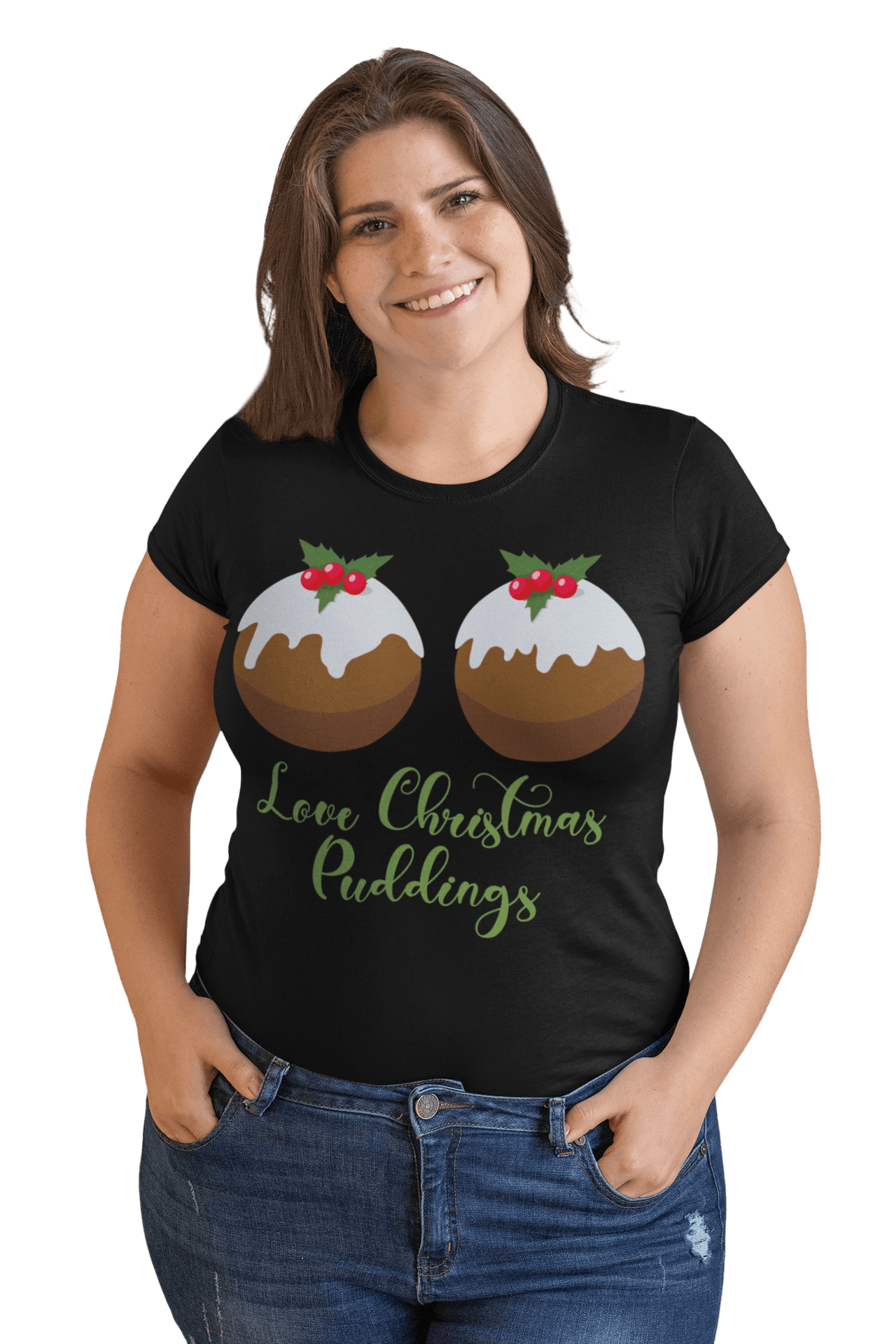 Love Christmas Puddings Fitted Womens T-Shirt 8Ball