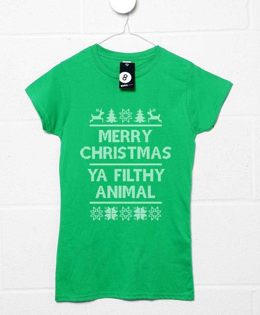 Merry Christmas Ya Filthy Animal Knitted Style T-Shirt for Women 8Ball