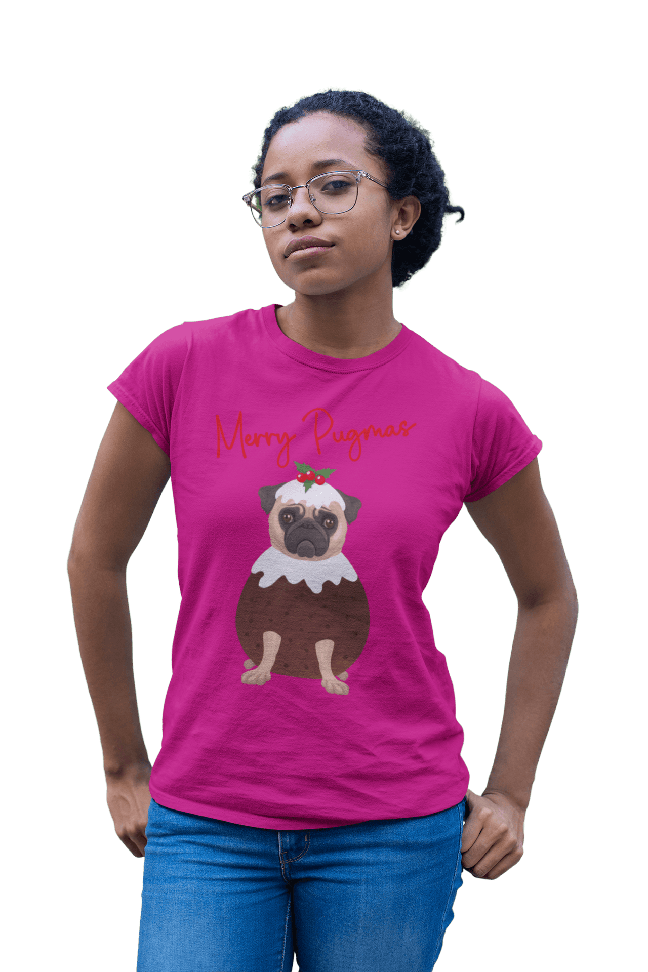 Merry Pugmas Christmas Fitted Womens T-Shirt 8Ball