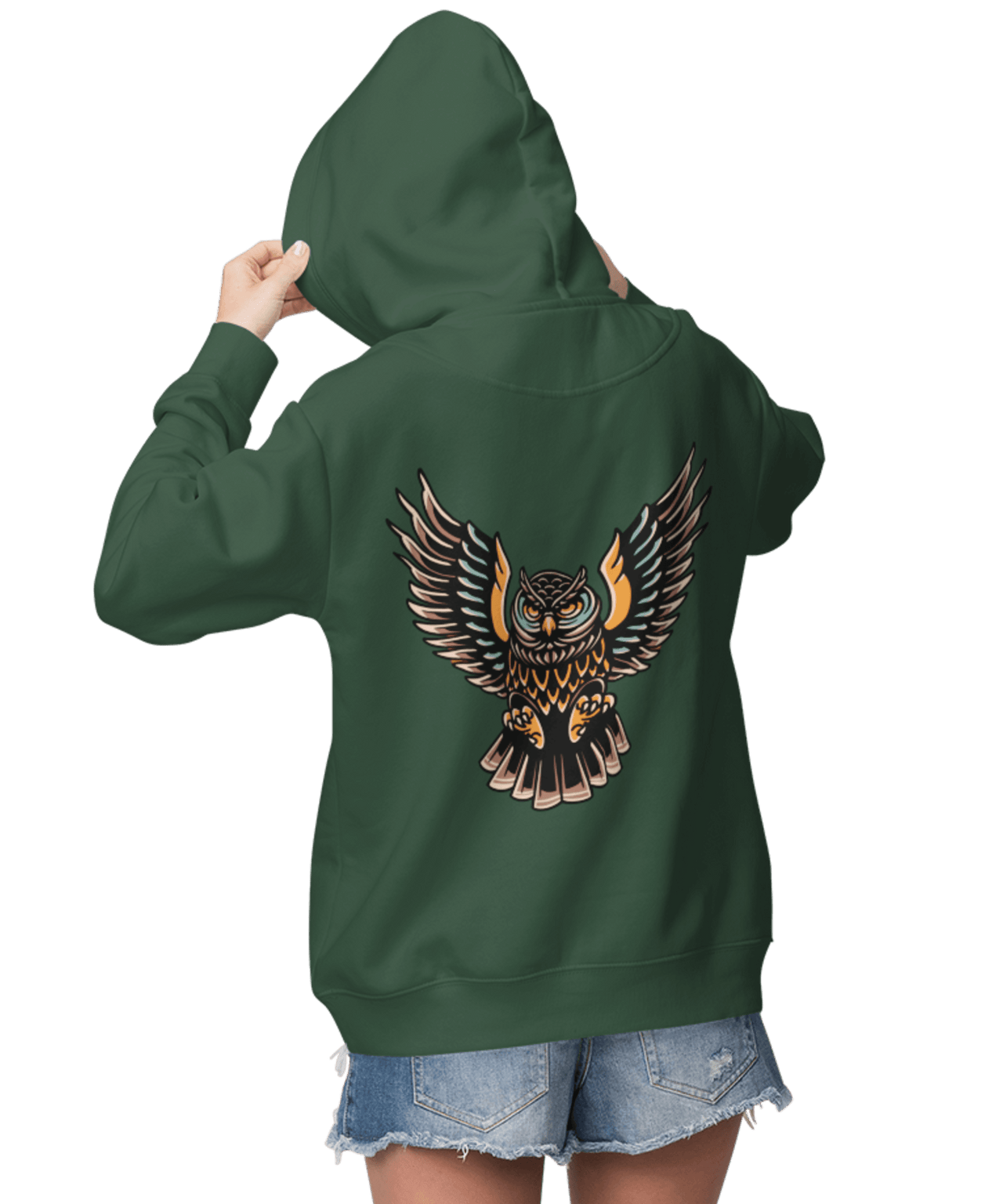 Owl Tattoo Design Adult Back Printed Hoodie For Men and Women 8Ball