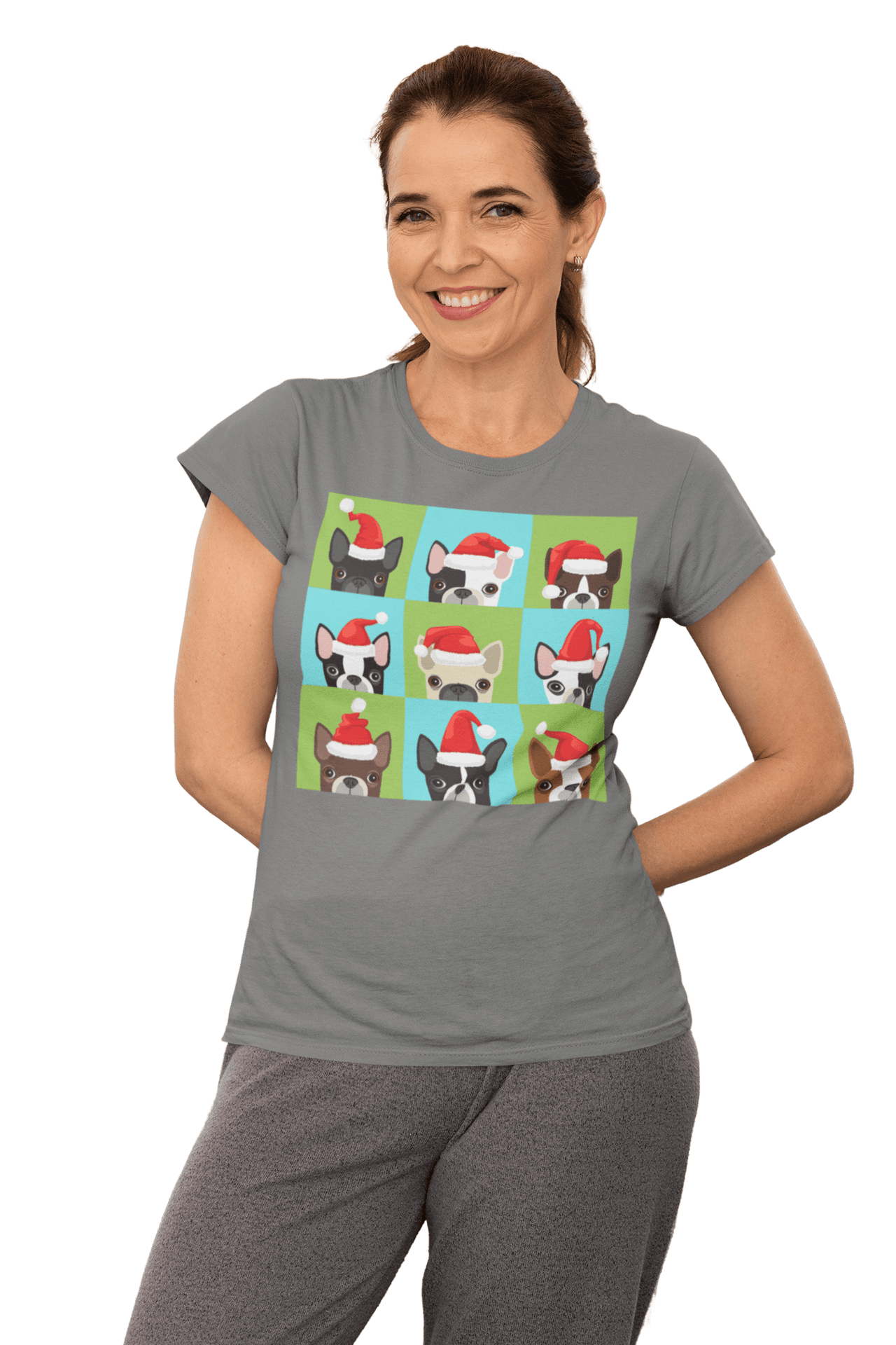 Santa Hat Pugs Christmas T-Shirt for Women 8Ball