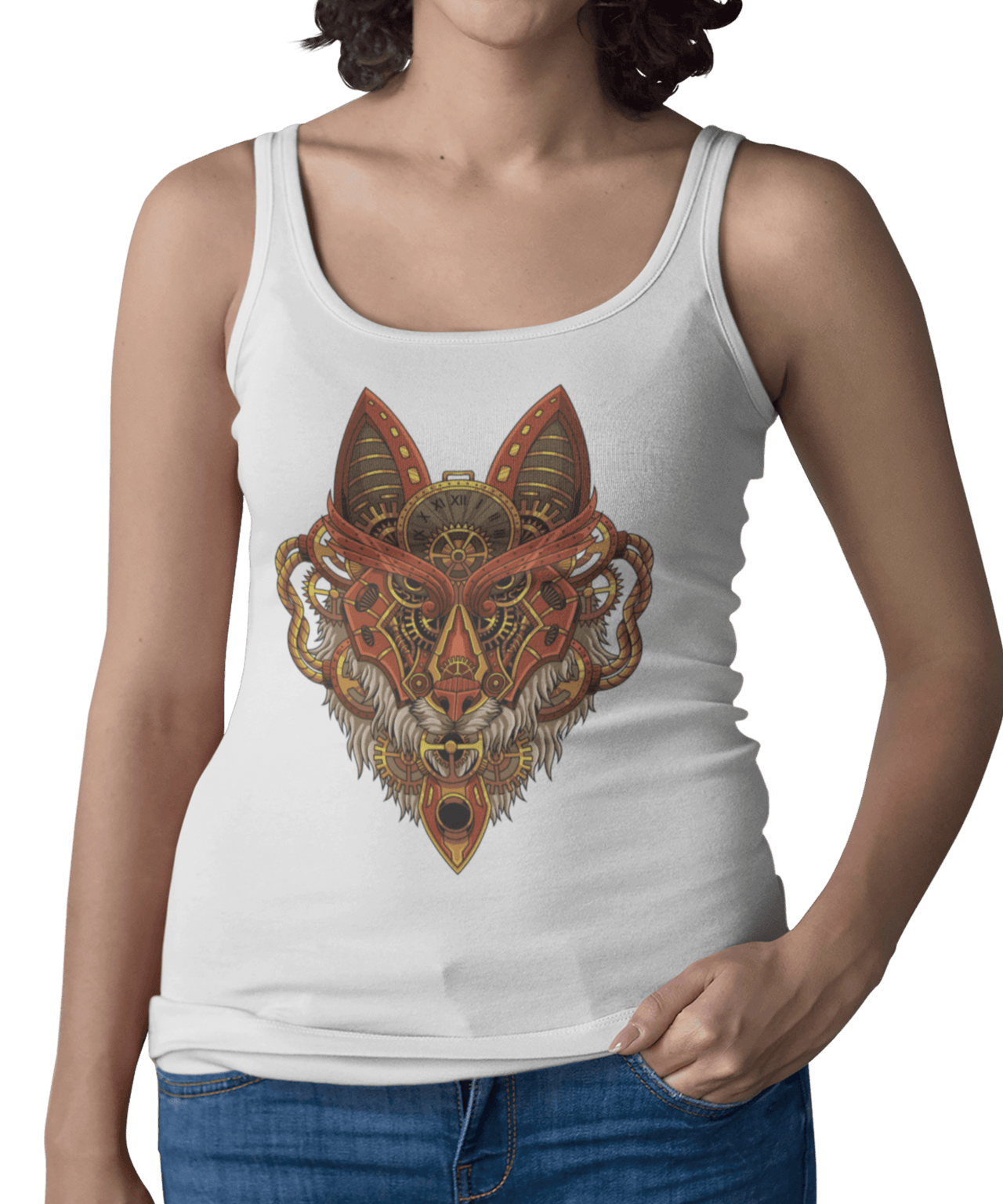 Steampunk Wolf Tattoo Design Adult Womens Vest Top 8Ball