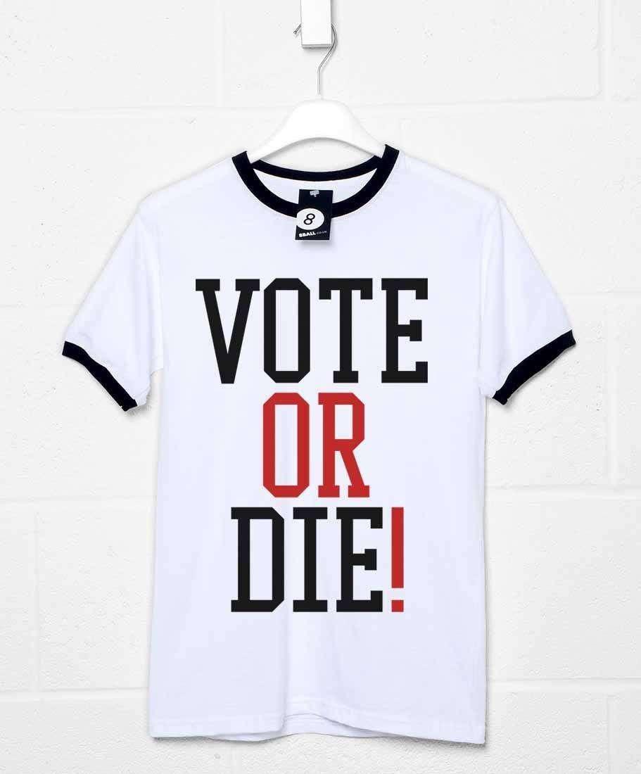 Vote Or Die Ringer Mens T-Shirt 8Ball
