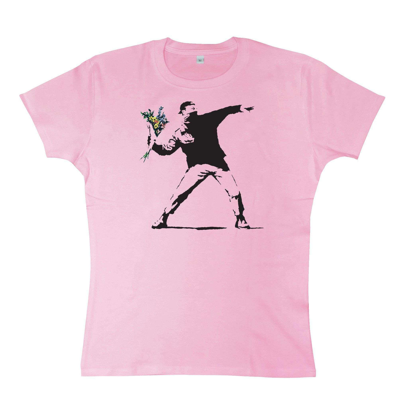 Banksy Womens T-Shirt - Throwing Flowers - 8Ball Fitted Womens T-Shirt