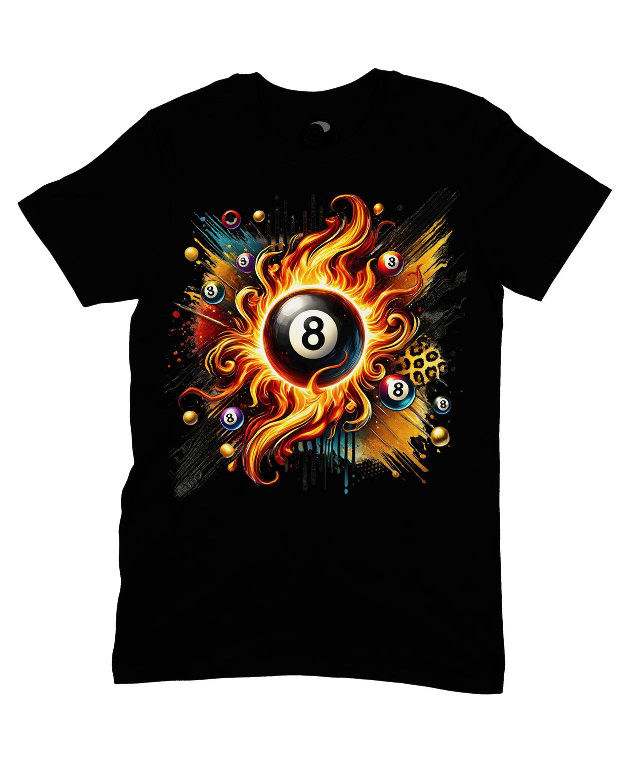 8 Ball Flame Burst Graphic T‑Shirt - 100% Cotton Unisex Pool Billiards Tee