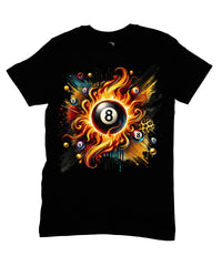 Thumbnail for 8 Ball Flame Burst Graphic T‑Shirt - 100% Cotton Unisex Pool Billiards Tee