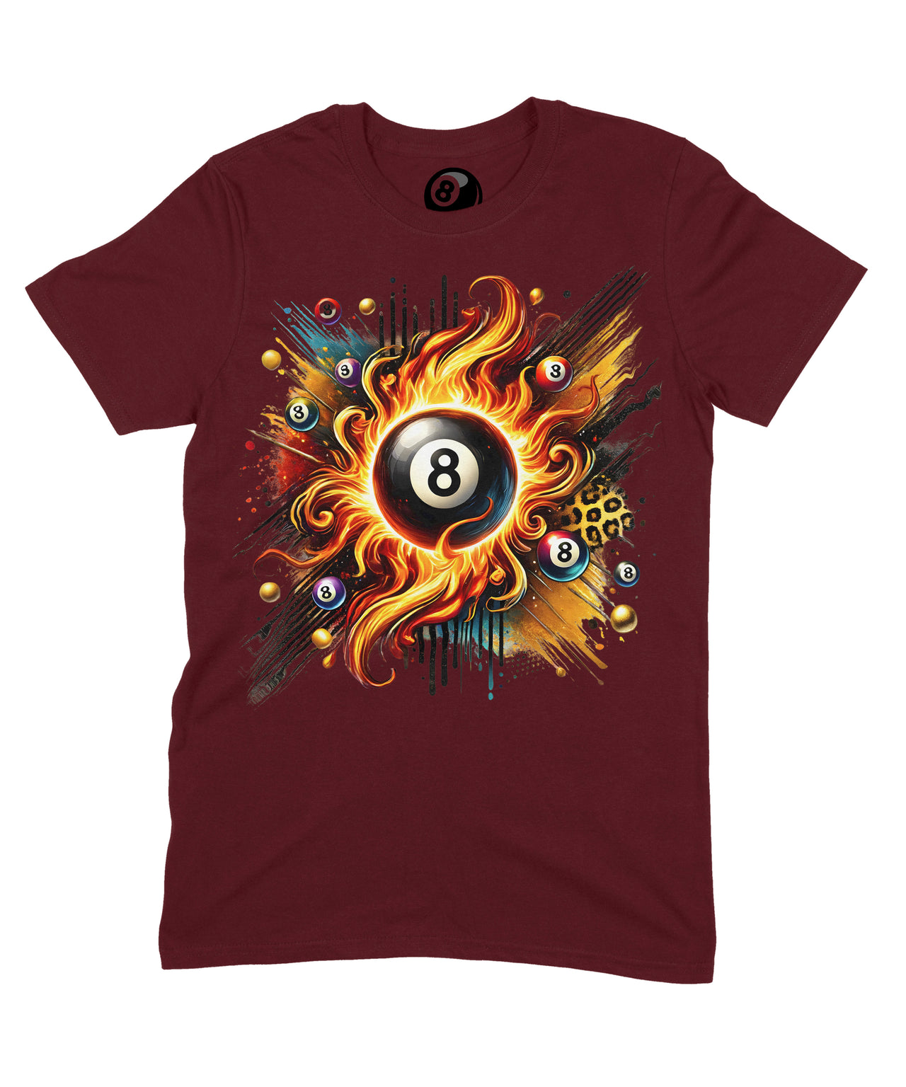 8 Ball Flame Burst Graphic T‑Shirt - 100% Cotton Unisex Pool Billiards Tee