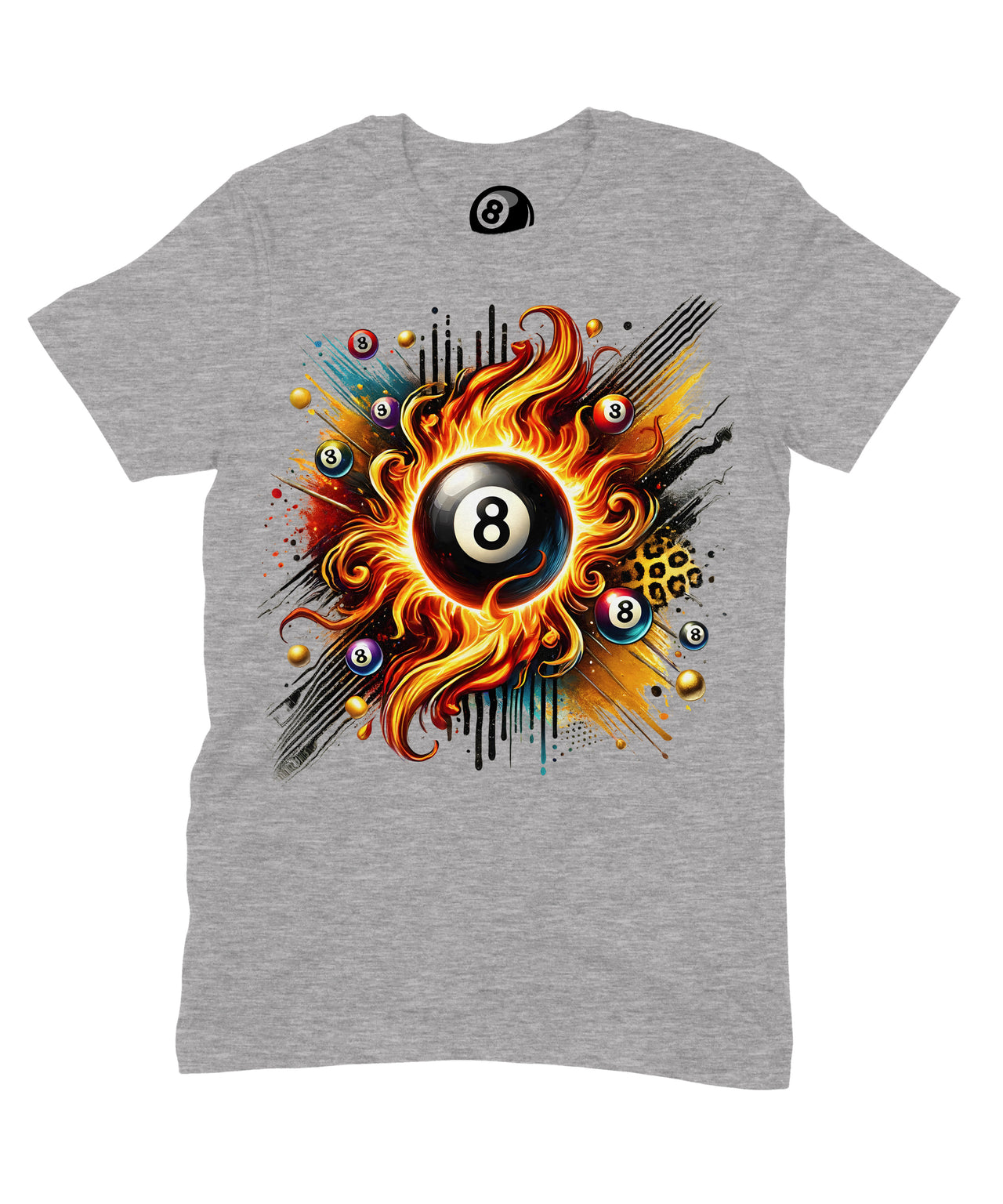 8 Ball Flame Burst Graphic T‑Shirt - 100% Cotton Unisex Pool Billiards Tee