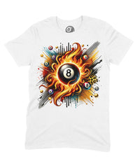 Thumbnail for 8 Ball Flame Burst Graphic T‑Shirt - 100% Cotton Unisex Pool Billiards Tee