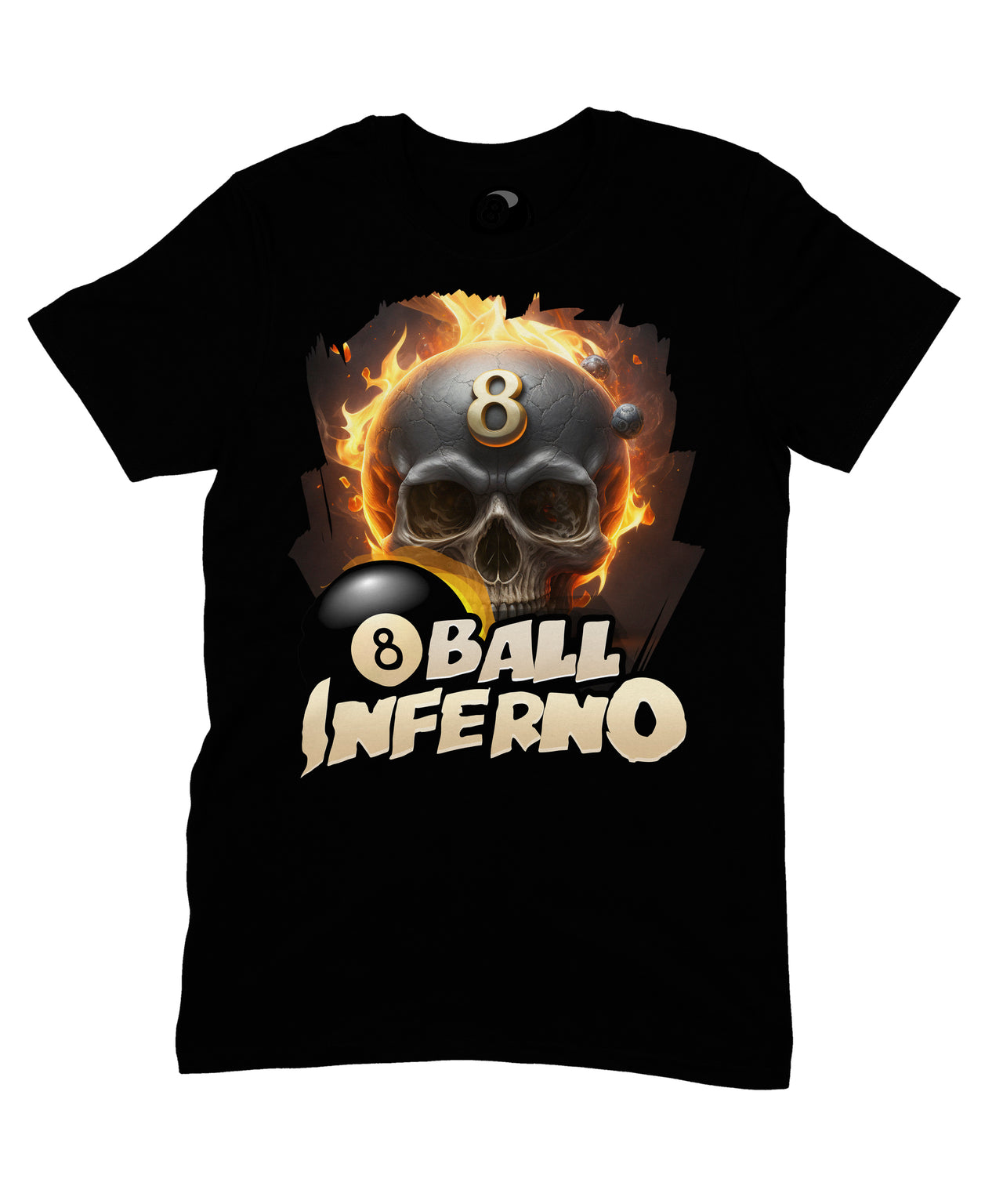 8 Ball Inferno Graphic T‑Shirt – 100% Cotton Unisex Pool & Billiards Tee