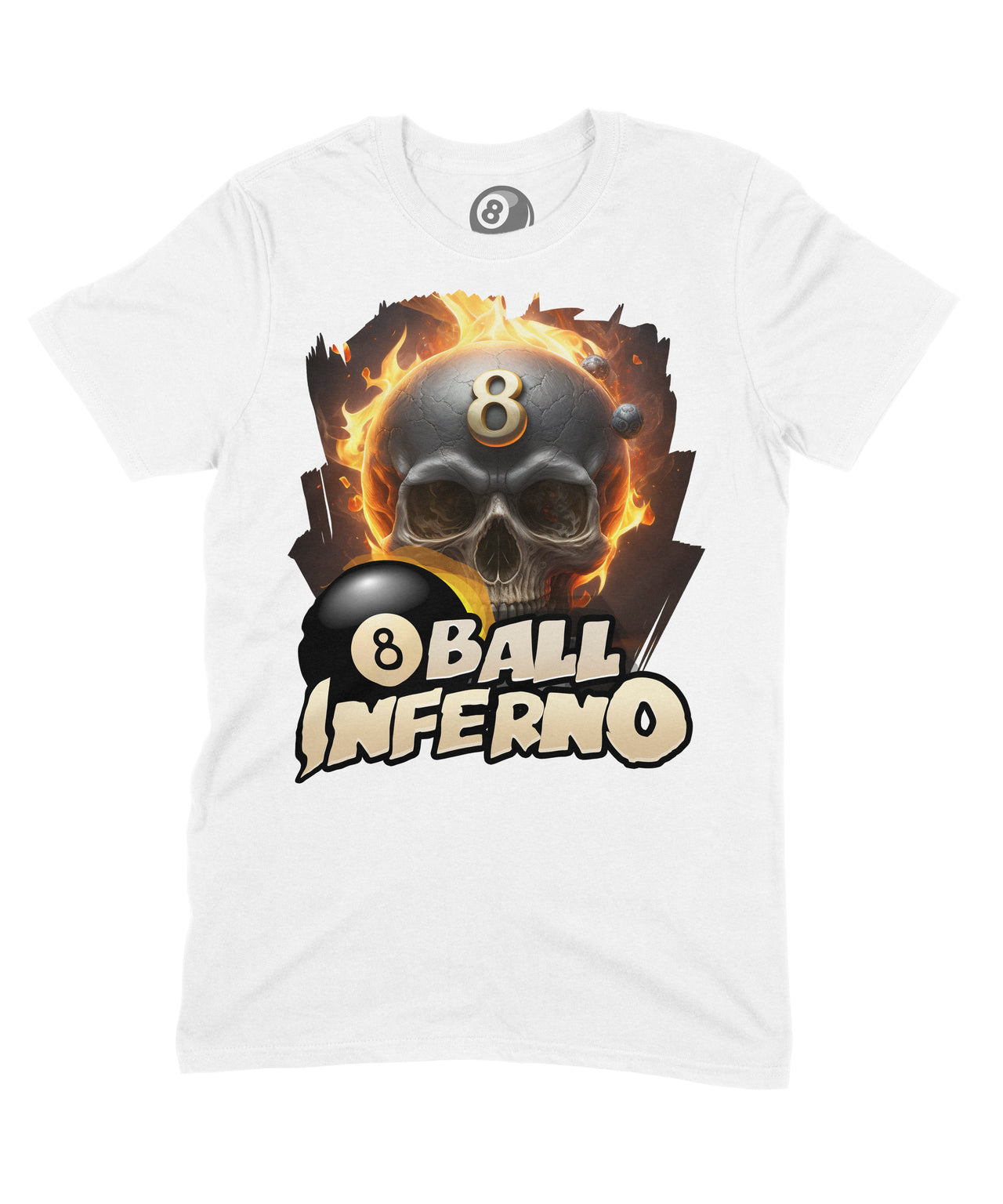 8 Ball Inferno Graphic T‑Shirt – 100% Cotton Unisex Pool & Billiards Tee