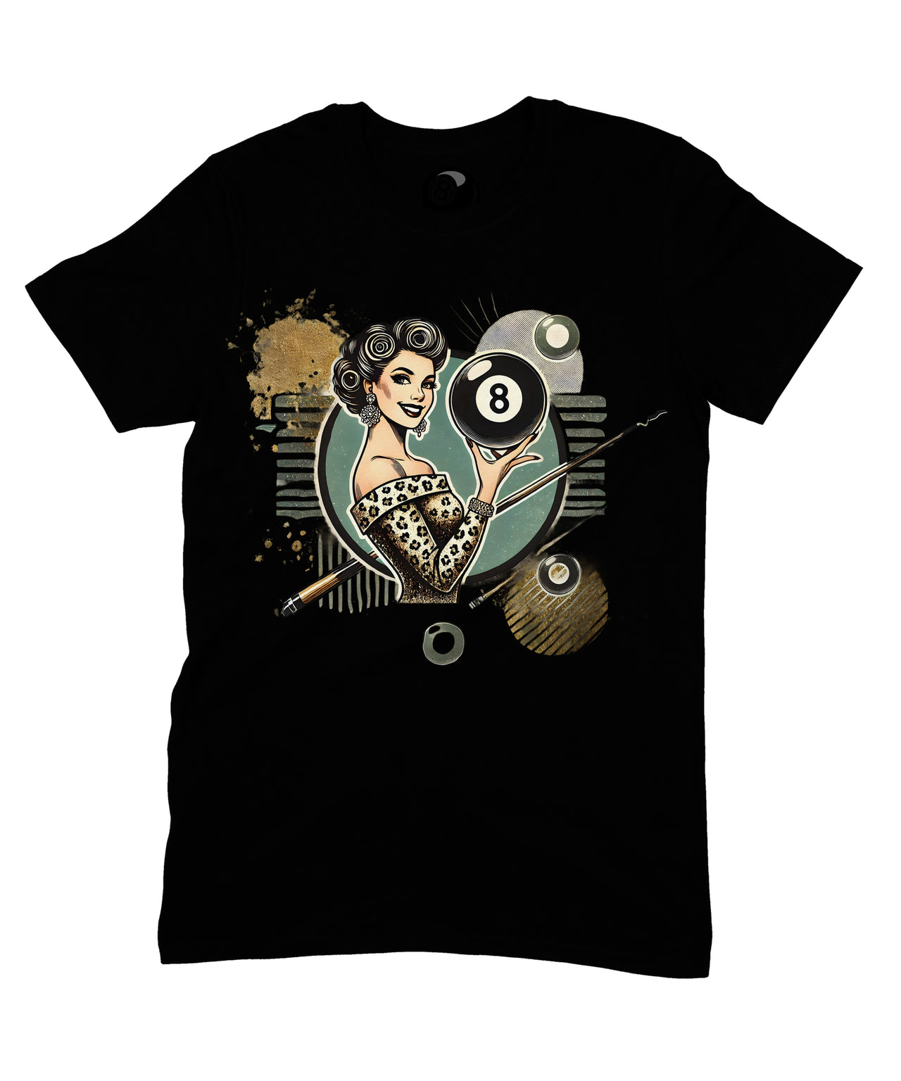 8 Ball Pin-Up Graphic T‑Shirt – Retro Billiards Unisex Tee