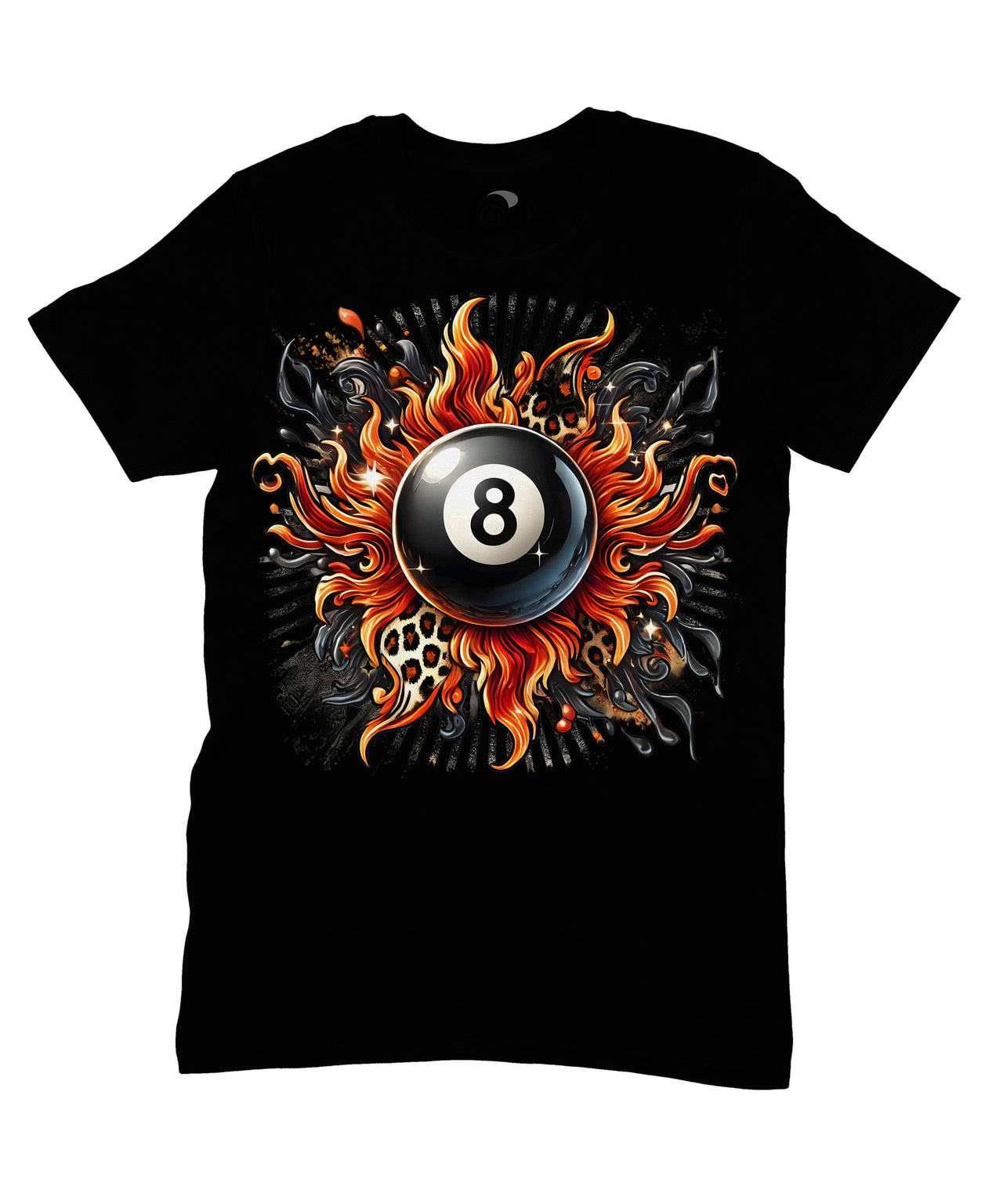 Shocking 8 Ball Graphic T‑Shirt – Bold Fireburst Design