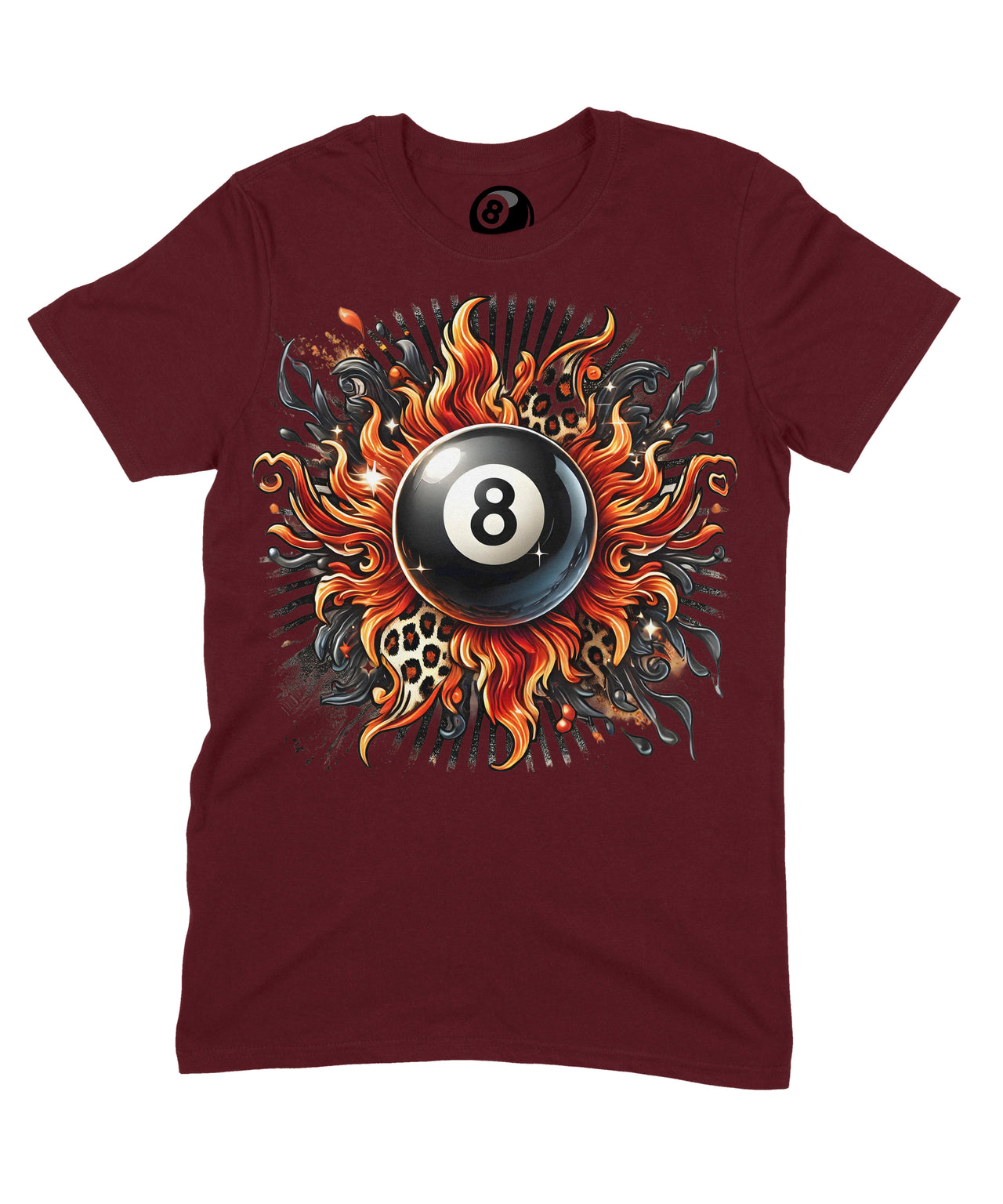 Shocking 8 Ball Graphic T‑Shirt – Bold Fireburst Design