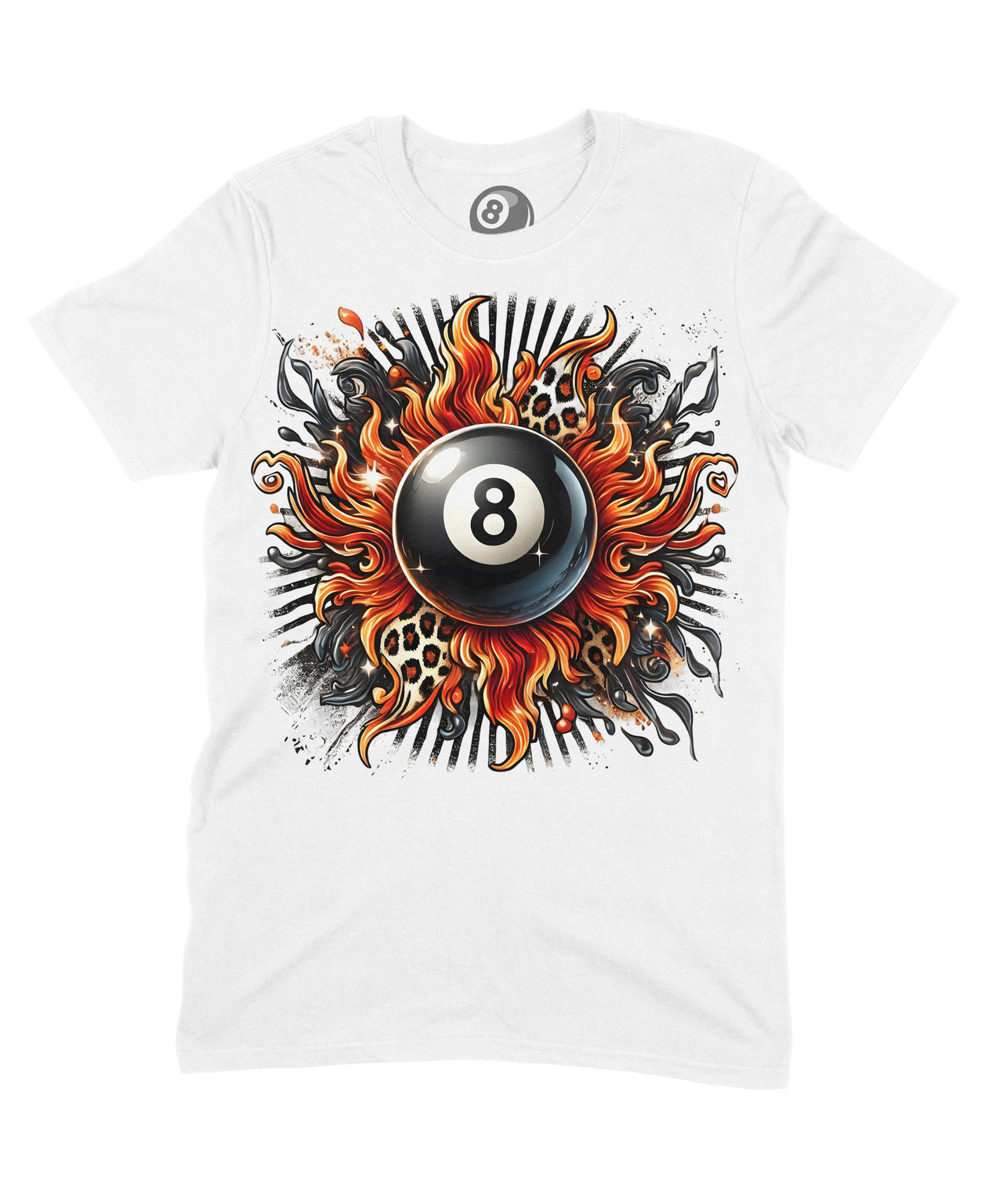 Shocking 8 Ball Graphic T‑Shirt – Bold Fireburst Design