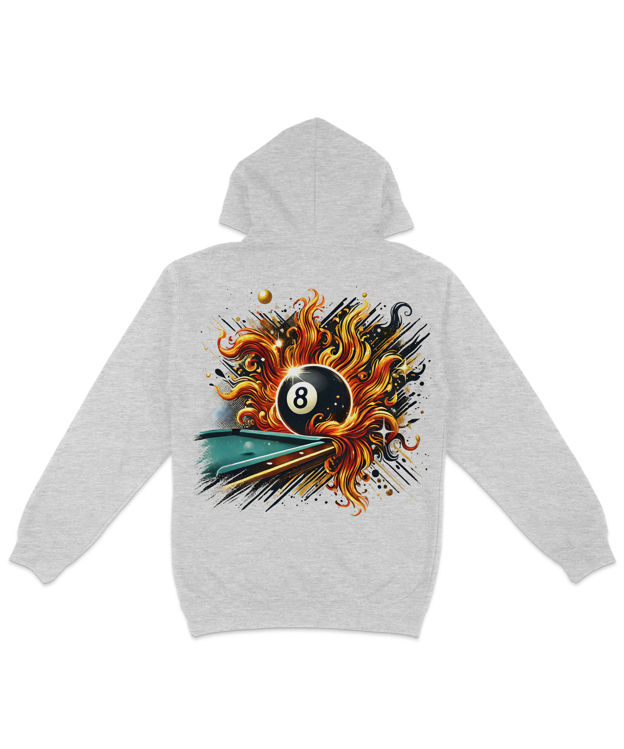 Flaming 8 Ball Pool Table Back Printed Hoodie
