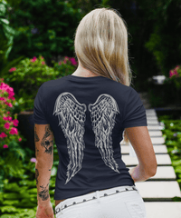 Thumbnail for Back Printed Tattoo Style Angel Wings T-Shirt for Women 8Ball