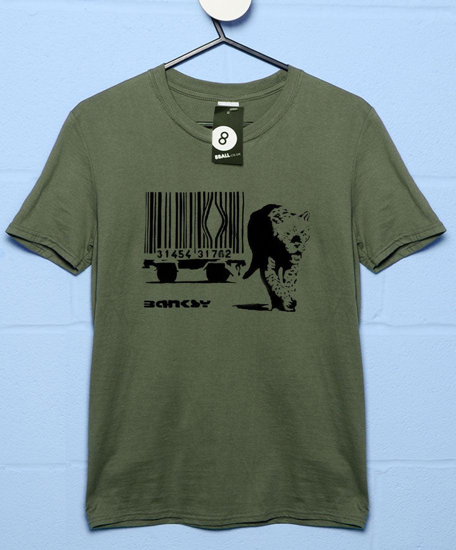 Banksy Barcode Big Cat Mens Graphic T-Shirt 8Ball