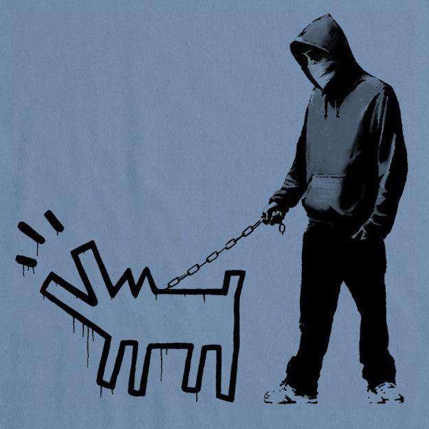 Banksy Walking the Dog Mens T-Shirt 8Ball