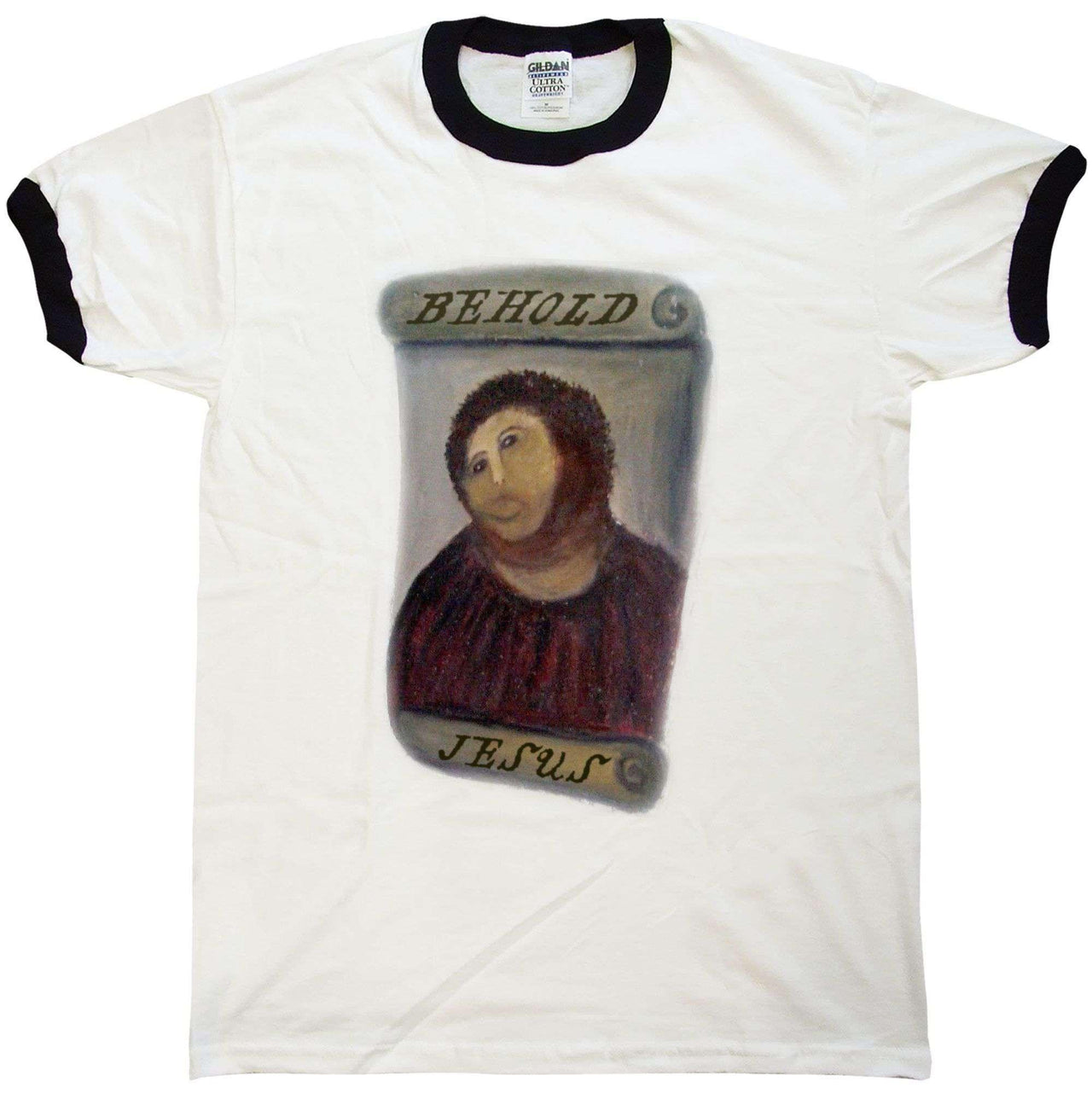 Behold Jesus Fresco Ringer Ecce Homo Restoration Unisex T-Shirt 8Ball