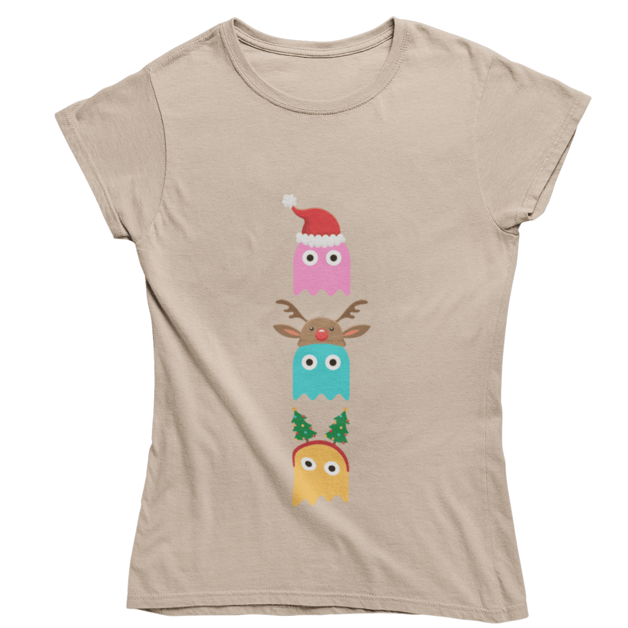 Christmas Ghost Munching Womens T-Shirt 8Ball