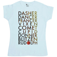 Thumbnail for Christmas Reindeer Names Fitted Womens T-Shirt 8Ball