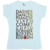 Thumbnail for Christmas Reindeer Names Fitted Womens T-Shirt 8Ball