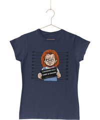 Thumbnail for Chucky Mugshot Horror Film Tribute Fitted Womens T-Shirt 8Ball