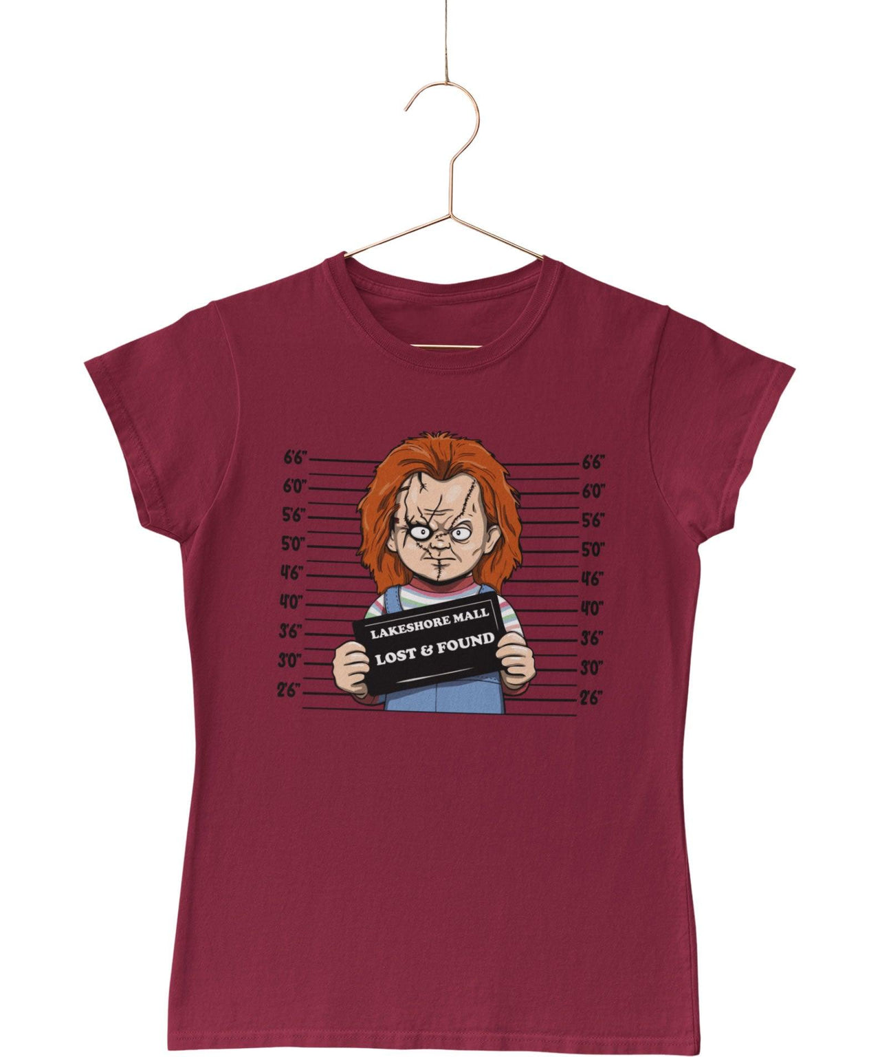 Chucky Mugshot Horror Film Tribute Fitted Womens T-Shirt 8Ball
